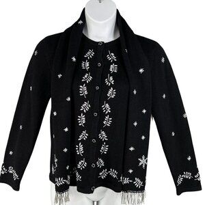 Jennifer Moore NWT Women M Black Beaded Snowflake Cardigan Holiday Scarf Sweater